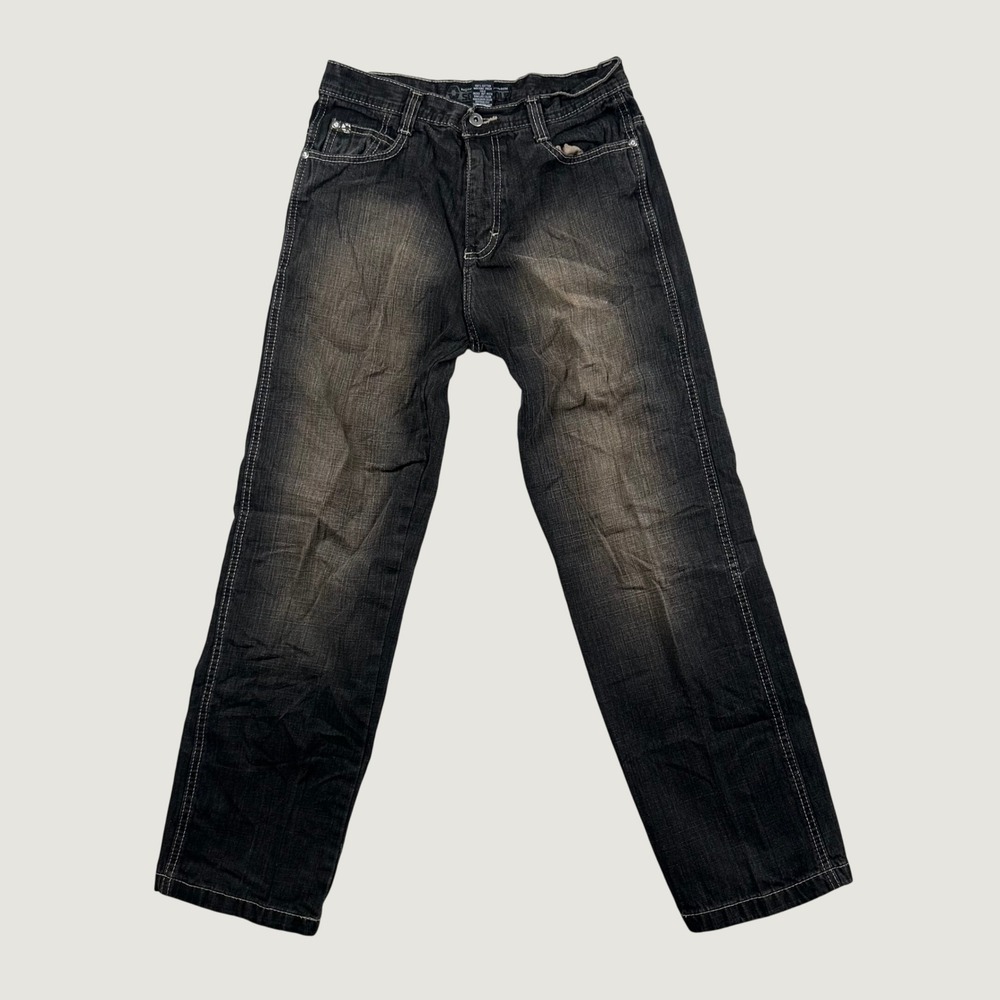 Southpole Jeans Boys Y2K Baggy Sandblasted Faded Black Contrast Stitch 16 Grunge